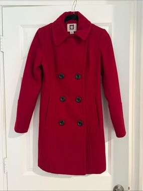 Anne Klein Red Double-Breasted Wool Coat